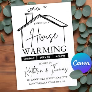 Convite editável para inauguração de casa, festa de inauguração de casa, convite minimalista para festa de inauguração de casa, modelo de convite para inauguração de casa para impressão Canva
