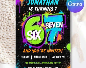 Six Seven Birthday Invitation, I was 6 now I'm 7 Party Invite, 6 7 Meme Birthday Invite, 6-7 Boys Birthday Invite, Editable Canva Template