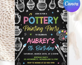Editable Pottery Art Birthday Party Invitation, Pottery Painting  Invitation, Painting Artist Birthday, Painting Party, Canva Template