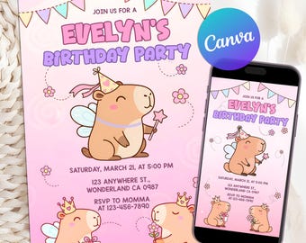 Capybara Birthday invitation, It’s A Capy Birthday Invitation, Cute Capybara Birthday Invite, Capybara Party Invite, Editable Canva Template