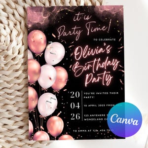 Rose Gold Birthday Invitation, Let's Party Rose Gold Invitation, Rose Gold Birthday Invitation 40Th, 50th Birthday, Editable Canva Template