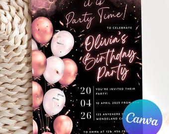 Rose Gold Birthday Invitation, Let's Party Rose Gold Invitation, Rose Gold Birthday Invitation 40Th, 50th Birthday, Editable Canva Template