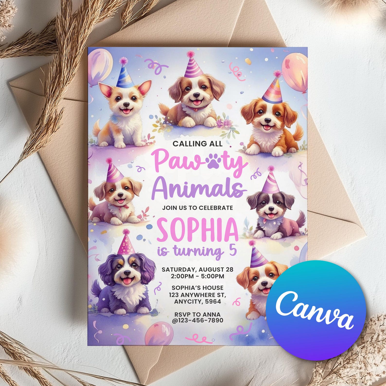 Editable Dogs Birthday Party Invitation, Dog Invitation, Puppy Birthday ...