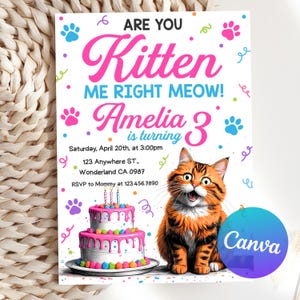 Invito di compleanno con gatto modificabile, "Sei il mio compleanno?", Invito di compleanno a tema gatto, Invito di compleanno "Facciamo festa", Modello Canva