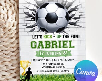 Editable Soccer Invitation Template, Soccer Birthday Invitation, Soccer Party Invite, Boy Birthday Party, Printable Canva Template