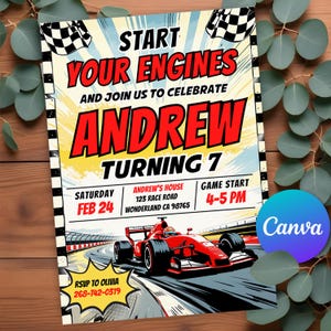 Editable Race Car Birthday Invitation, Sport Race Car Birthday Invite, Boys Invitation Race Car party invitation, Printable Canva Template