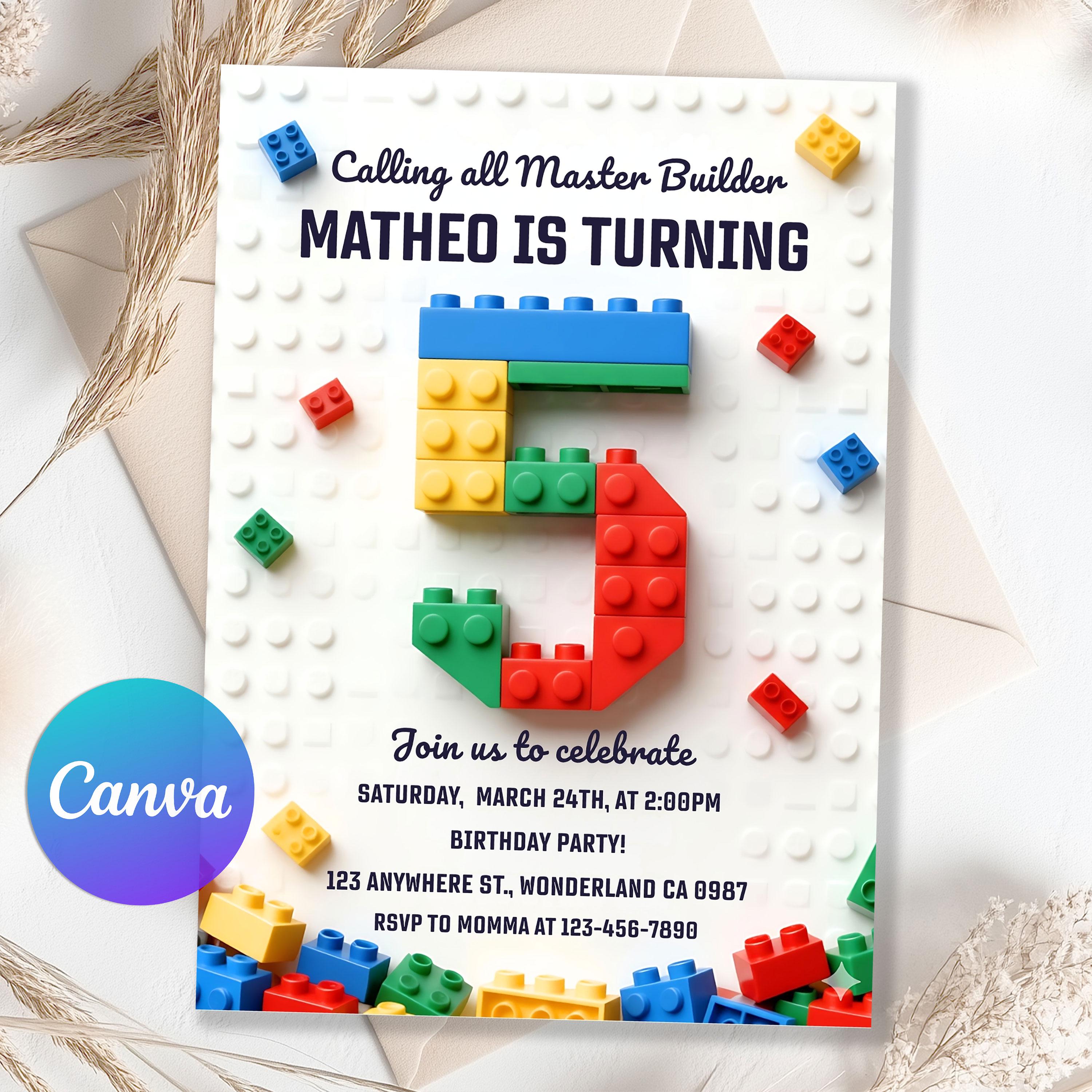 Building Blocks Invitation, 5th Birthday Blocks Birthday Party ...