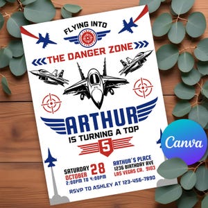 Invitation pilote de chasse modifiable, Invitation pilote d'avion de chasse, Invitation militaire garçon, Invitation imprimable sur toile thème pilote d'avion de chasse