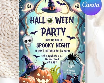 Editable Halloween Invitation, Halloween Party Invitation, Halloween Spooky Invite, Halloween Custom Party Invite, Printable Canva Template