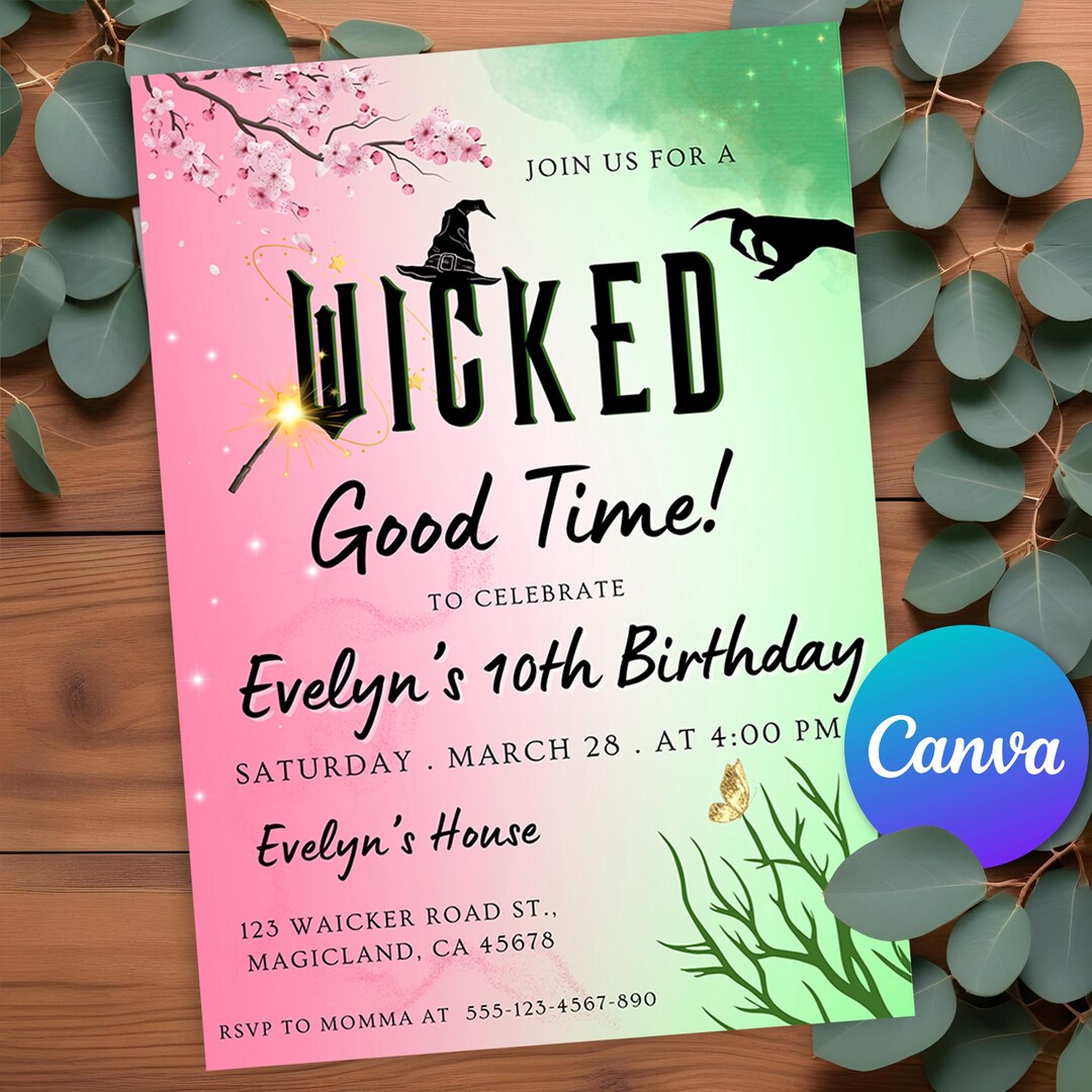 Downloadable Wicked Invitations Editable Wicked Birthday Party Invitation, Wicked Invitation Pink and ...