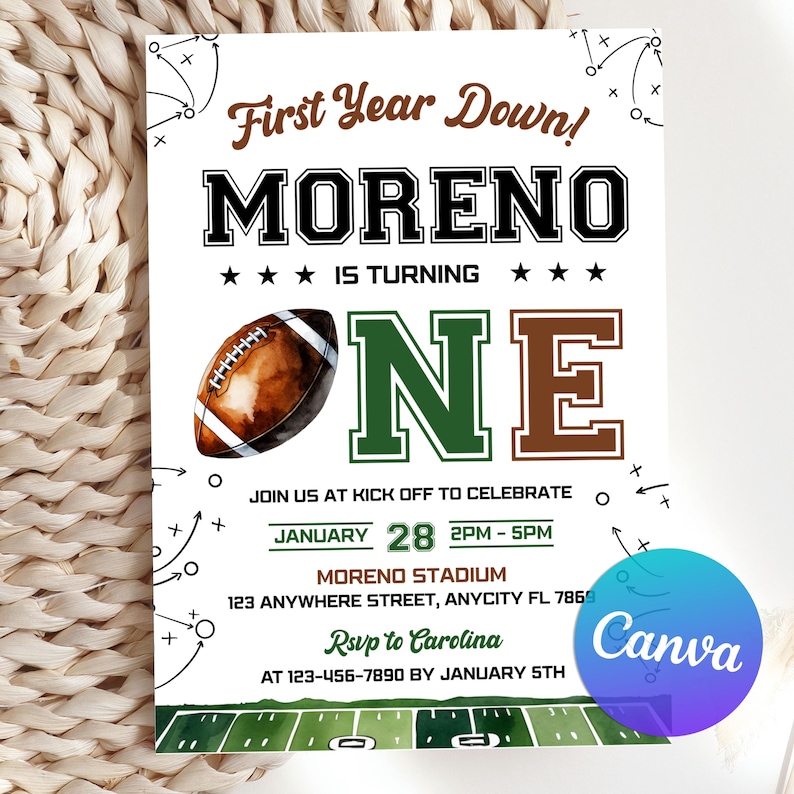football invitation,Sports invite,American football,first year down,Boy Birthday Invite,Editable Template,football invite,football theme,sunday birthday,football season,game on,football party,first birtday,first birthday boy