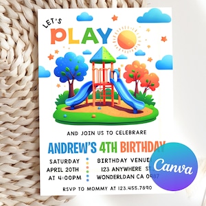 Editable Playground Birthday Invitation, Party in the Park Outdoor Birthday Invite, Bounce Indoor Playground, Printable Canva Invitation
