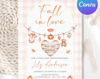 EDITABLE Fall in Love Baby Shower Invitation, Fall Pumpkin Baby Shower Invite, Pumpkin Invitation, Autumn Baby Shower, Canva Template