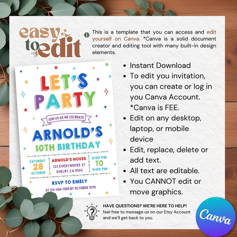 simple party invite,6th 8th 7th 9th 10th,simple colorful,simple colorful,bright colors,colorful invitation,13th birthday,teenager birthday,boys invitation,simple party invite,colorful rainbow,editable invitation,minimalist birthday
