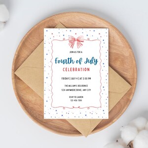 4th of July Party Invitation Template, Fourth of July Barbeque Invite, Red White Blue Independence Day Fireworks Invite Printable Editable