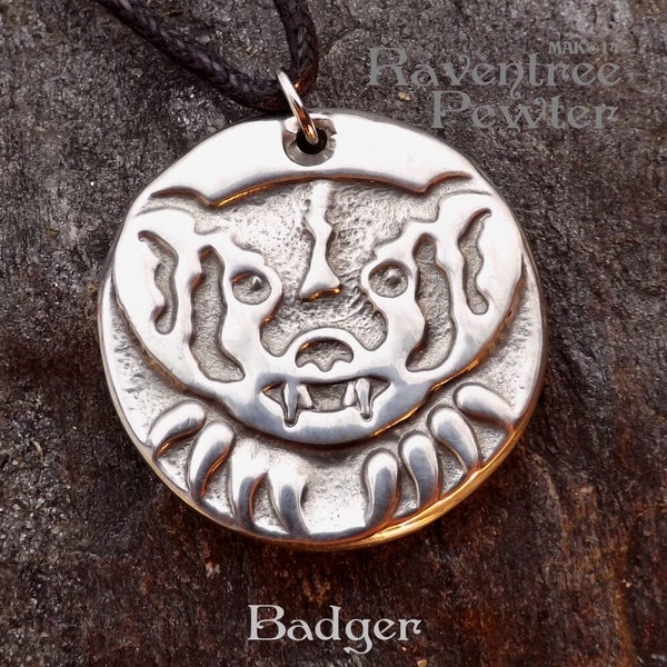 Badger - Pewter Pendant - Protection, Self Expression, Wisdom & Healing, - Power Spirit, Animal Totem Jewelry, Necklace
