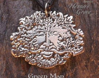 Green Man - Pewter Pendant - Nature Forest Leaves Jewelry, Celtic, Norse, Guardian Spirit of the Forest - Hand Poured Pewter