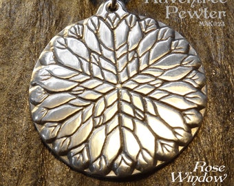 His Glory Light - Great Cathedral Rose Window - In Christ Pewter Pendant - verse Matthew 19:26