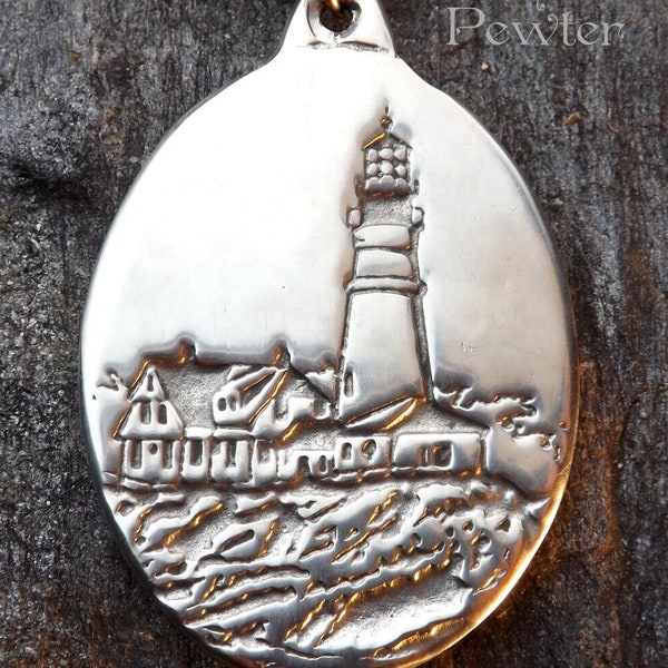 Lighthouse - Portland Headlight - Portland, Maine, - Pewter Pendant - Seaside, Ocean Jewelry