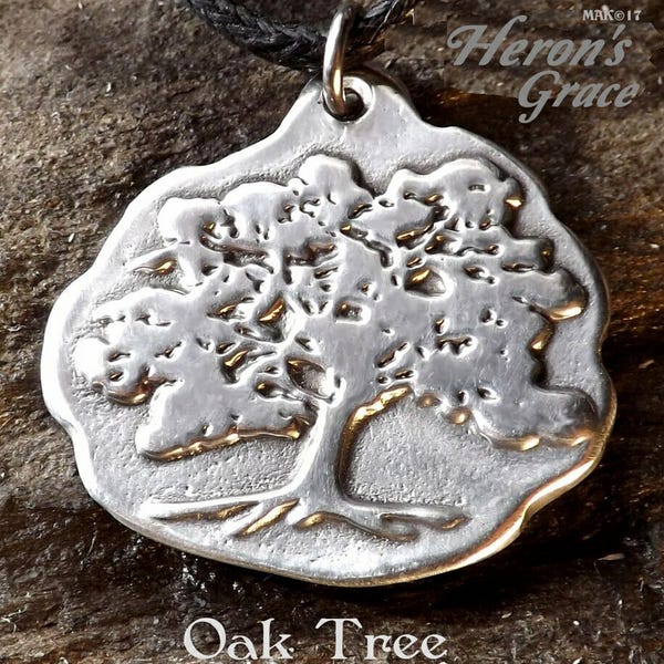 Oak Tree - Pewter Pendant - Oaks teach us to be giant and grand and to spread our limbs far and wide. Jewelry - Poured  by hand in America