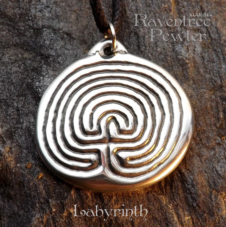 Labyrinth Pewter Pendant Meditation, Earth Grounding Jewelry, Awakening Necklace image 1