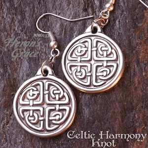Celtic Harmony Knot Earrings - Pewter Pendant - Balance and Elemental Dance of Life Knotwork Jewelry - Celt/Norse/Renaissance - Hand Poured