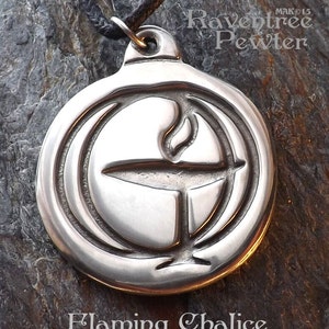 Flaming Chalice Pewter Pendant Unitarian Universalist Size: 1-1/8 Across Spirituality Spirit Faith Jewelry Poured by hand image 1