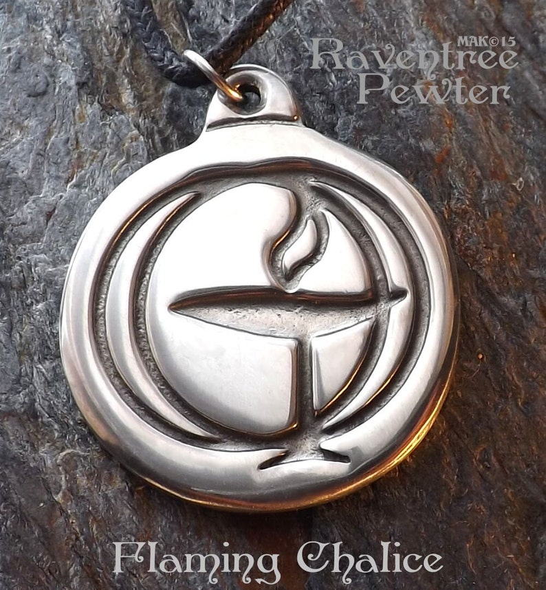 Flaming Chalice Pewter Pendant Unitarian Universalist Size: 1-1/8 Across Spirituality Spirit Faith Jewelry Poured by hand image 1