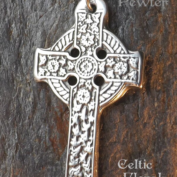 Celtic Floral Cross- Pewter Pendant - Celt Christian Jewelry  - Poured by hand in America