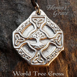 World Tree Cross - Pewter Pendant - Norse Celtic Cross, Nordic Oak Jewelry, True Inner Strength - based on the Tree of Life, Tree of Man