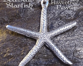 SeaStar Starfish - Seaside Jewelry - Hand Poured Pewter, Ocean Sea - Molded from a real found starfish with all it's detail. on Black Cord
