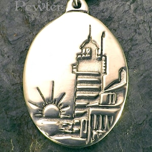Lighthouse - West Quoddy - Lubec, Maine, Easternmost Point in the U.S. - Pewter Pendant - Seaside, Ocean Jewelry
