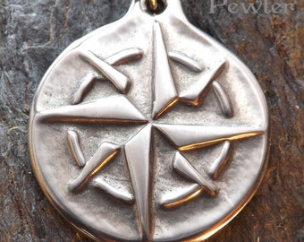 Compass Rose - Pewter Pendant, Seaside Ocean Jewelry