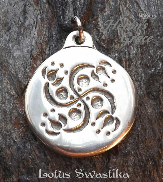 Lotus Swastika - Pewter Pendant - of Hindu Traditions, one of the most sacred symbols, depicted as a Beautiful Lotus Flower. -Poured by Hand