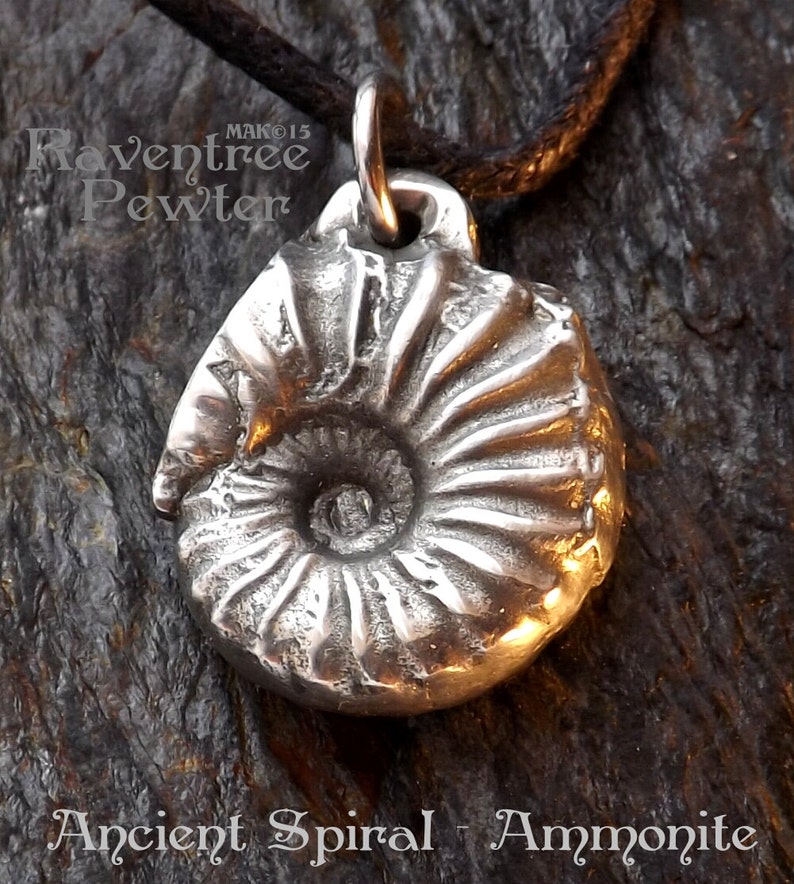 Ancient Spiral Ammonite Pewter Pendant Spirals of Life Jewelry, molded from an ancient Fossil, image 1