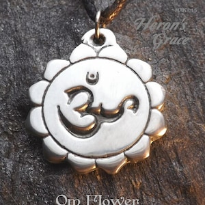 Lotus Flower Om - Eastern Pewter Pendant - Sacred Lotus with the Om syllable of the original vibration of creation - Meditation and Prayer