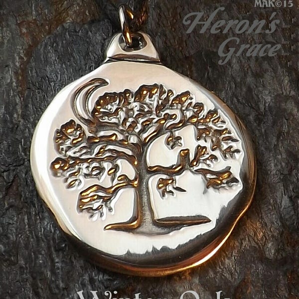 Winter Oak - Pewter Pendant - Oaks teach us to be giant and grand and spread our limbs far and wide. Nature Forest Jewelry - Poured by Hand