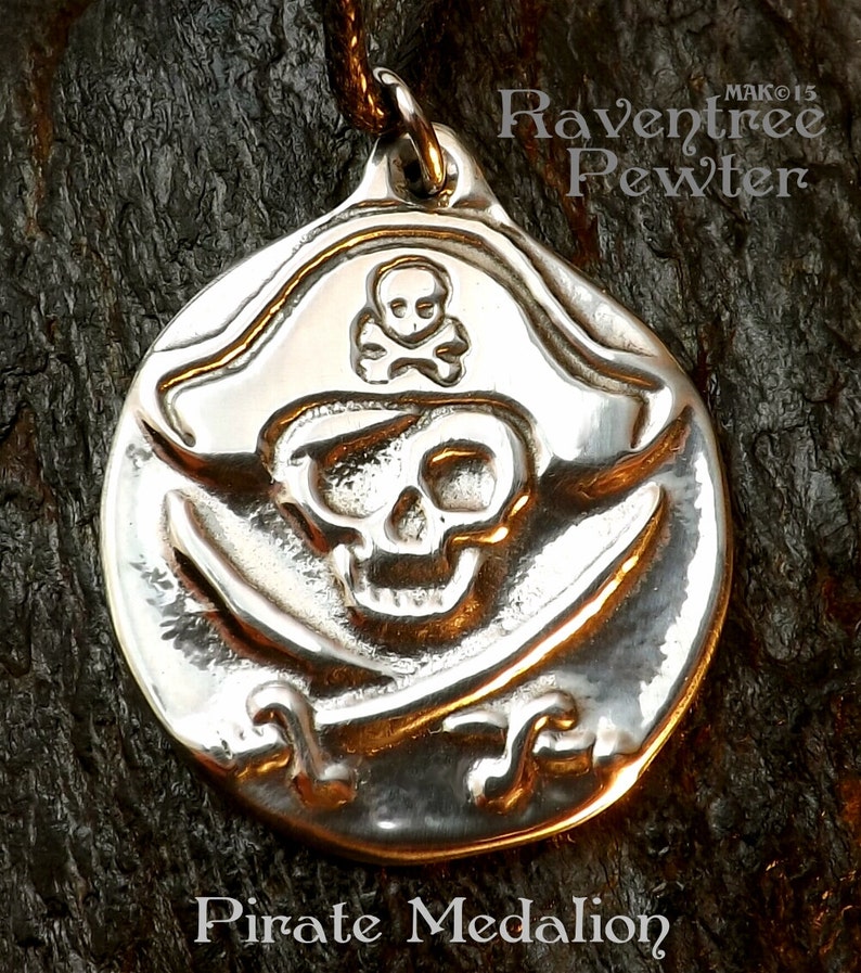 Pirates Medallion Pewter Pendant Ocean Ship Jolly Roger Etsy UK