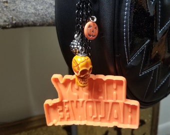 Vintage Retro Happy Halloween Reversed Purse Charm Bag Key Ring Keychain