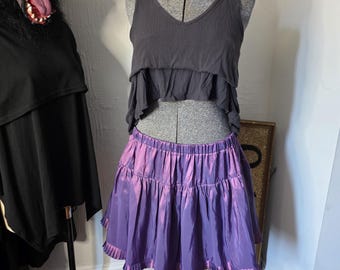 Upcycled Color Shift Party Skirt - Purple Pleats Tutu Mini Skirt