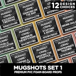 Accesorios para fotomatón: Set de fotos policiales divertidas, letreros de fiesta, accesorios de arresto falso para despedidas de soltera, cumpleaños, fotos de grupo de adultos o fotos de despedidas de soltera.