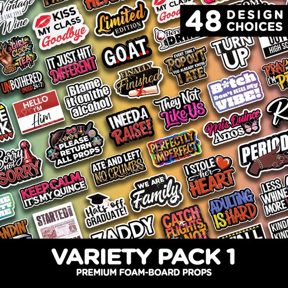 Trendy Photo Booth Props – Party Foamboard Signs, Variety Pack