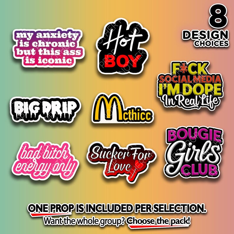 Funny Sassy Foam Board Photo Booth Props - Girls Night, Birthday Full 8pc Pack