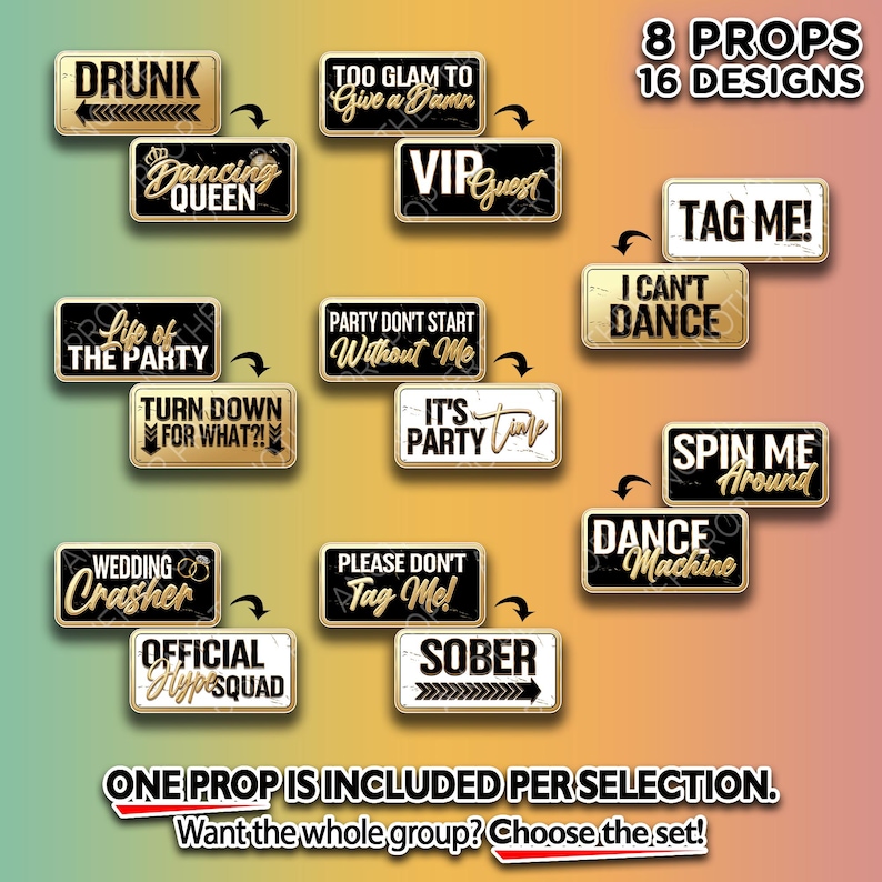 Photo Booth Props for Weddings Marble Signs Party Fun Reception Dancing ...