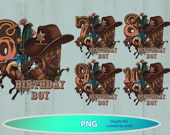 Cowboy feestvarken png, cowboy png, verjaardagsnummers png, 6 7 8 9 10, cowboylaarzen png, cowboyhoed png