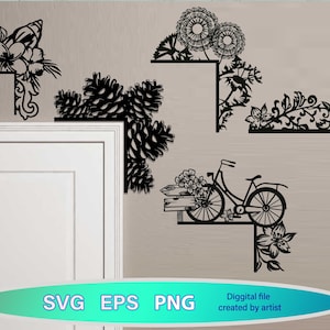 Door corners bundle, corner laser cut, door corner, flowers svg, glowforge file