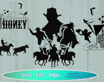 Cowboy Western Bundle svg, Wildwest Bundle svg, Cowboy Zitate, Rodeo svg, Cowboy svg, wilder Westen svg, Howdy svg