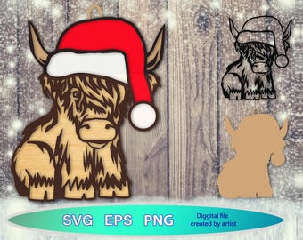 Christmas Highland Cow svg, Highland Cow eps, cricut file, country Christmas svg, Highland Cows vg, Glowforge cow, Ready lazer