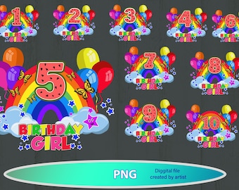 Regenbogen Geburtstagskind PNG, Bundle, Regenbogen Sublimation, Regenbogen Geburtstag Design, Regenbogen Zahlen
