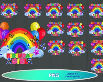 Regenbogen Geburtstagskind PNG, Familienpaket, Regenbogensublimation, Regenbogen Geburtstagsdesign, Regenbogen